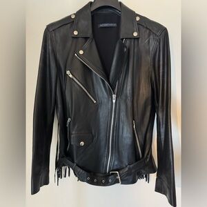 Zeynep Arcay Black Leather Jacket with Fringe
